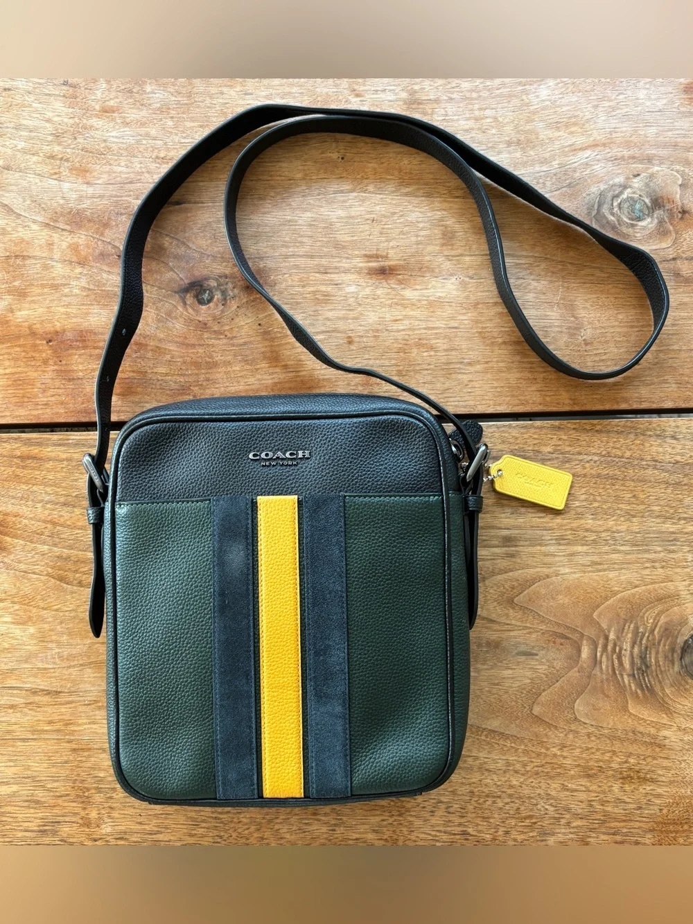 COACH Hudson Crossbody 21 Varsity Stripe Leather Messenger Bag